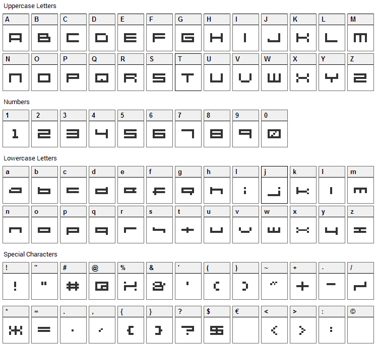 SG06 Font Character Map