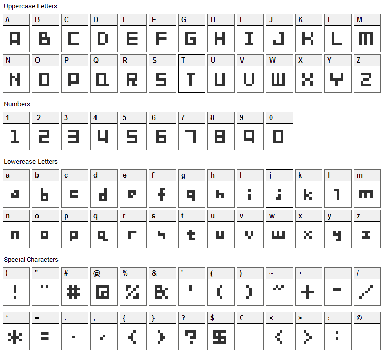 SG08 Font Character Map