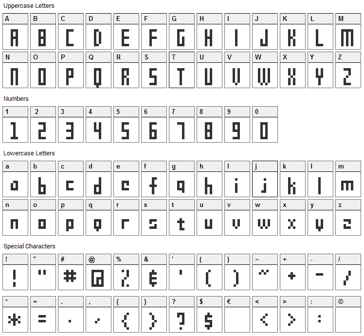 SG09 Font Character Map