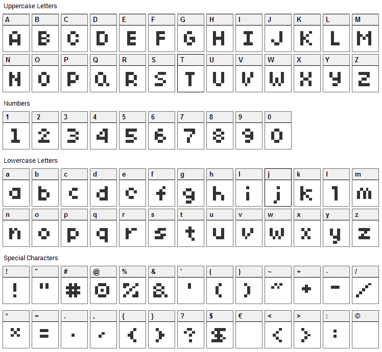 SG10 Font Character Map