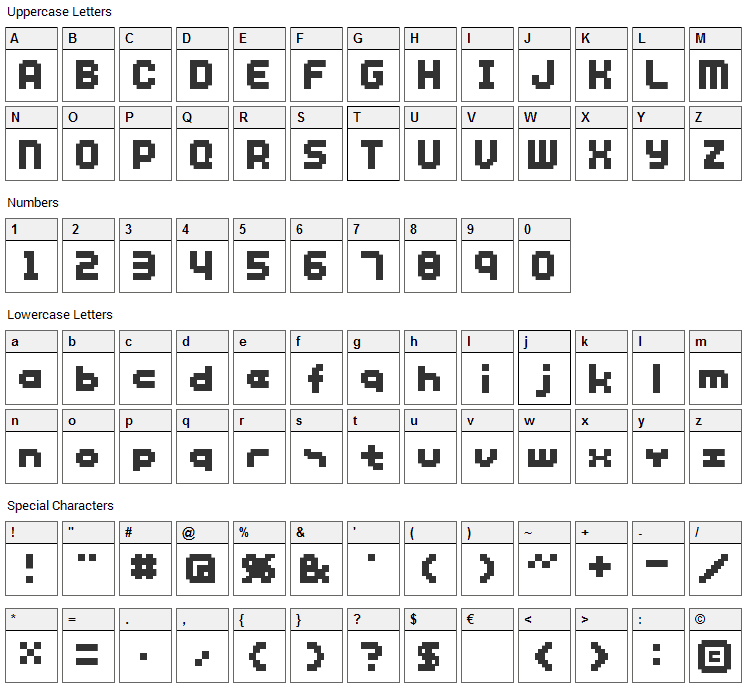 SG12 Font Character Map