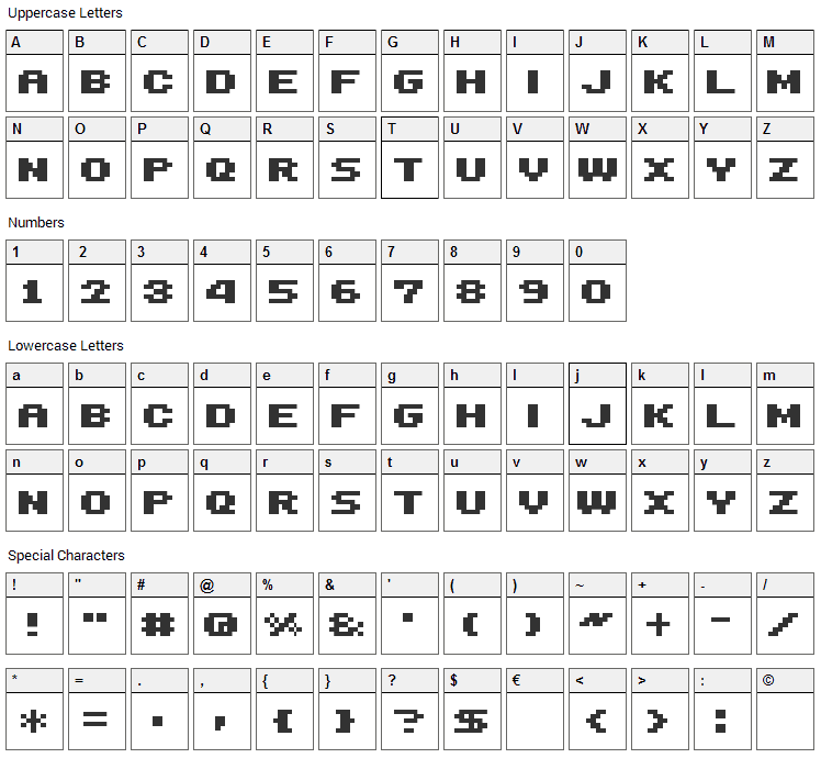 SG14 Font Character Map