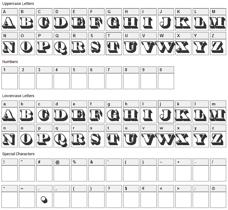 Shadded Font Character Map