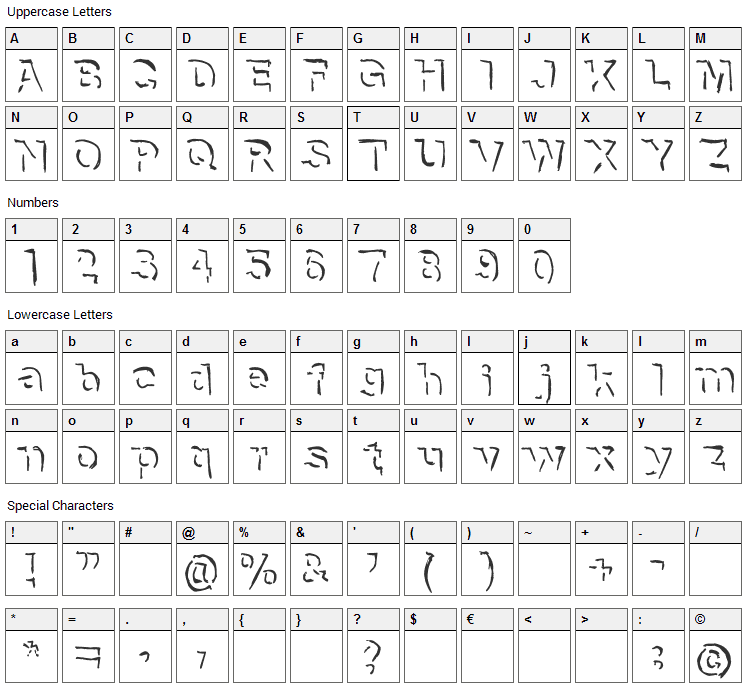 Shadow HandWrite Font Character Map