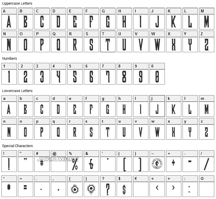 Shadow of Xizor Font Character Map