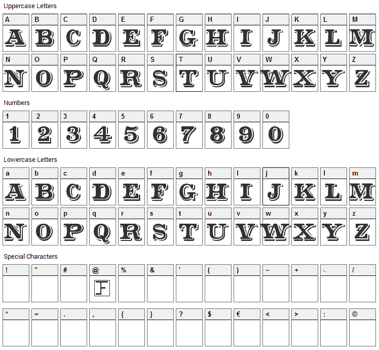 Shadowed Serif Font Character Map