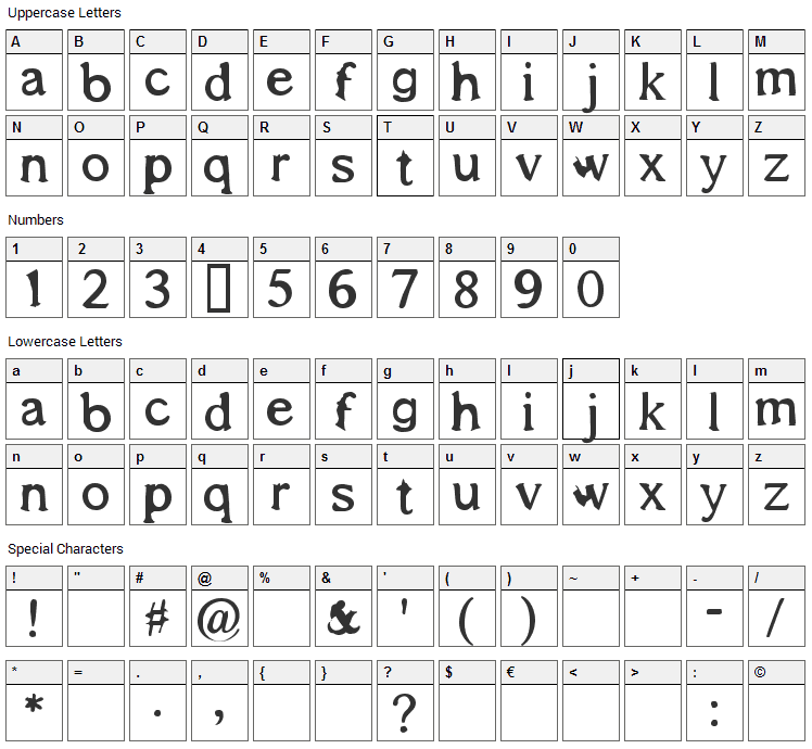 Shadows Around Us Font Character Map