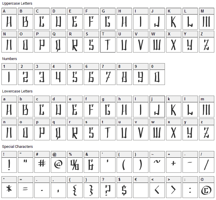 Shai Fontai Font Character Map