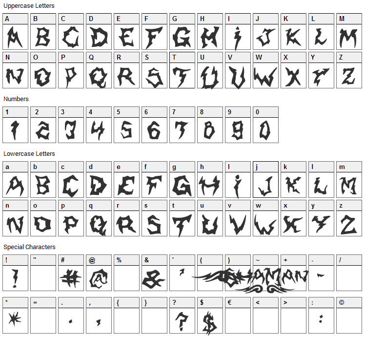 Shaman Font Character Map