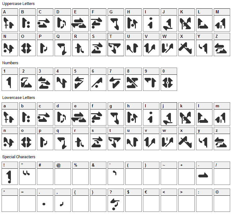 Shamen Remix Font Character Map