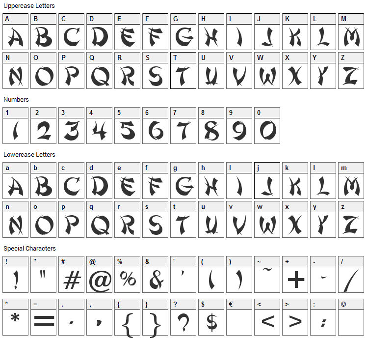 Shanghai Font Character Map