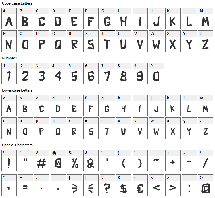 Shark Crash Font Character Map