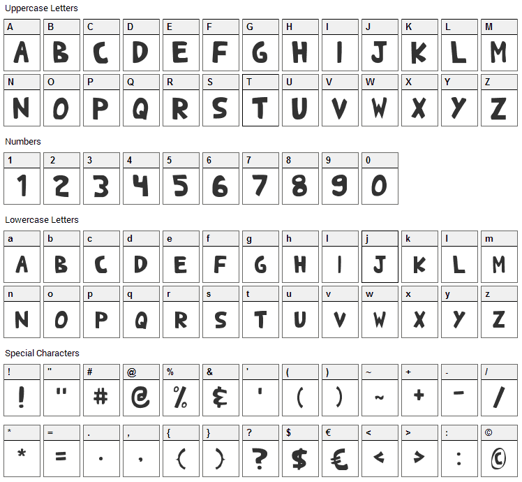 Shark Heavy ABC Font Character Map