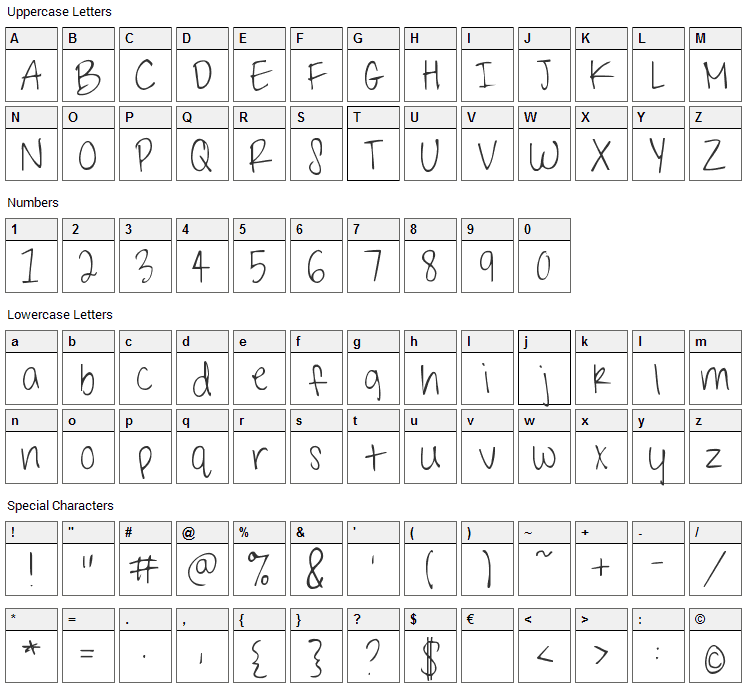 Shark in the Water Font Character Map