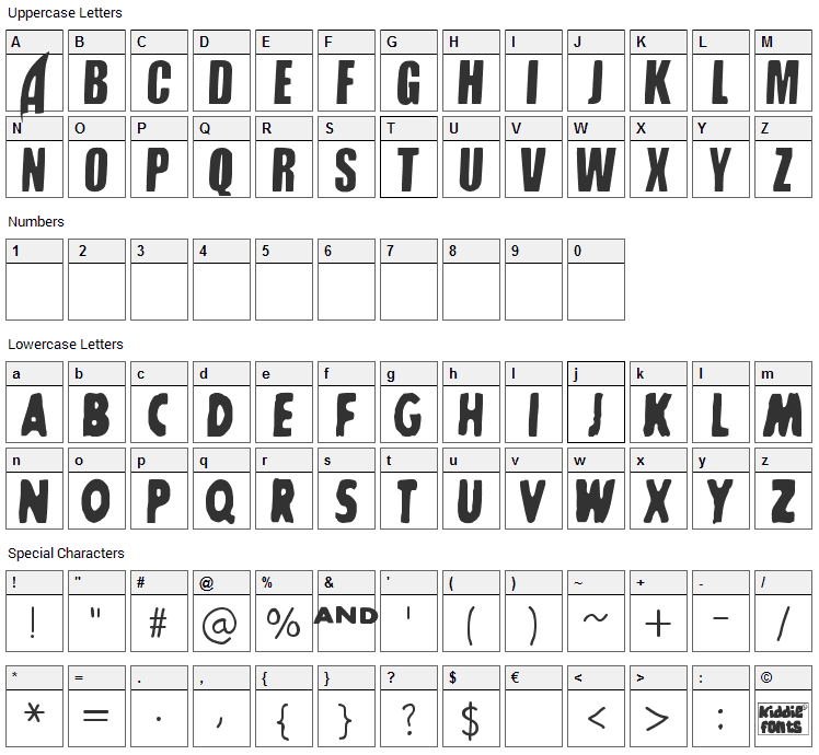 SharkBoy and LavaGirl Font Character Map