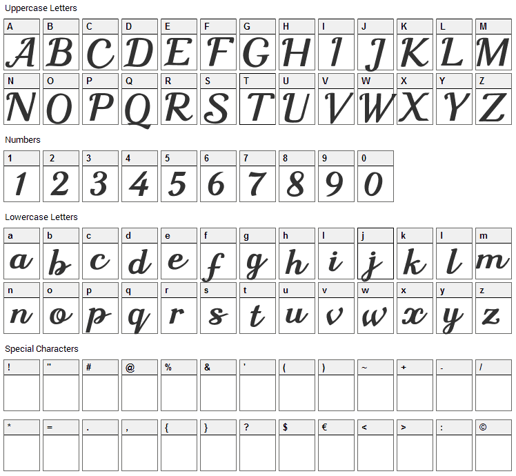 Sharon Queen Font Character Map