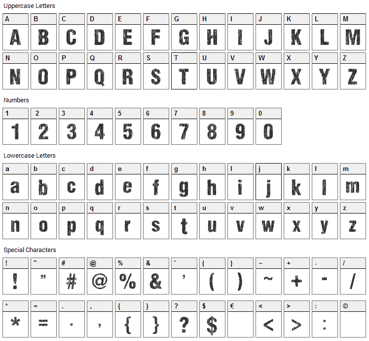 Sharp Distress Black Font Character Map