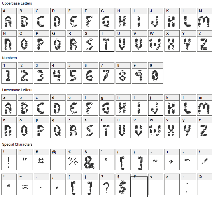 Shattered Pixels Font Character Map