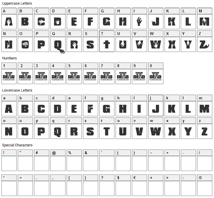 Shaun of the Dead Font Character Map