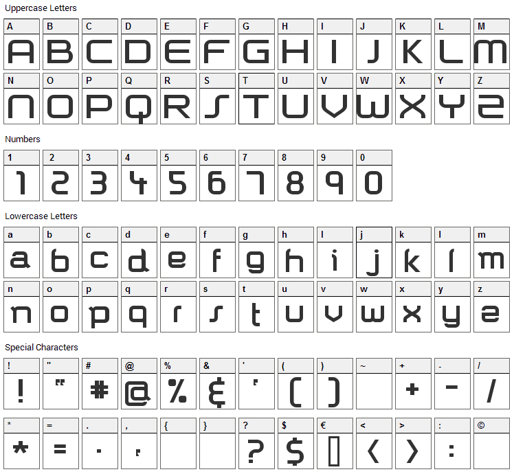 Shazbot Font Character Map