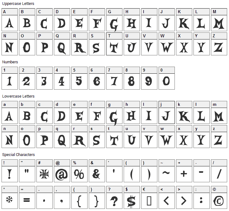 She Creature Font Character Map