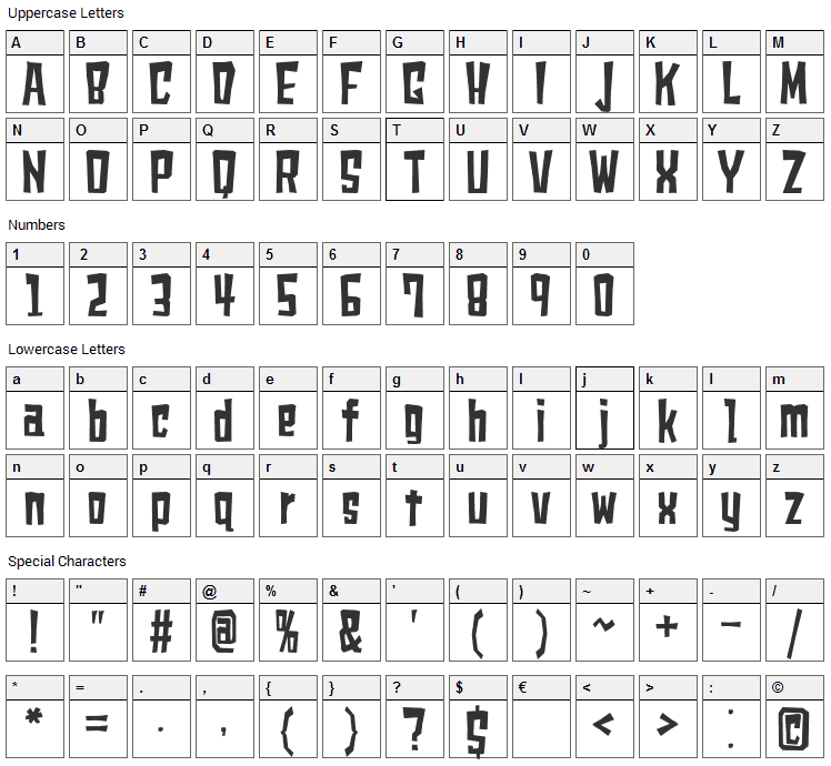 Shears Font Character Map