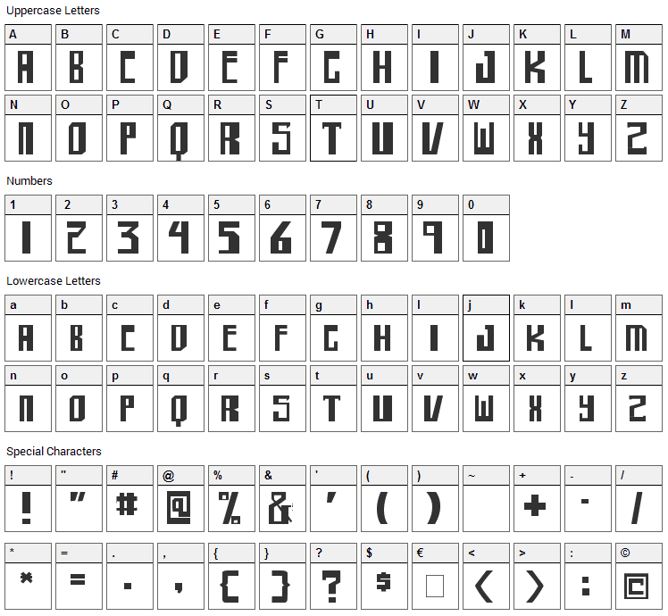 Shellhead 2 Font Character Map