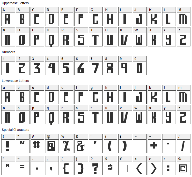 Shellhead Font Character Map