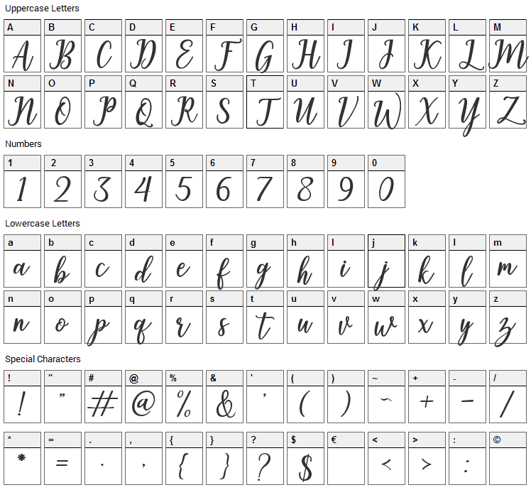 Shelter Font Character Map