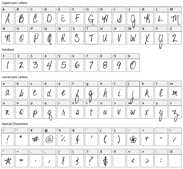 Shelter Me Font Character Map