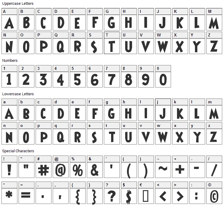 Shermlock Font Character Map