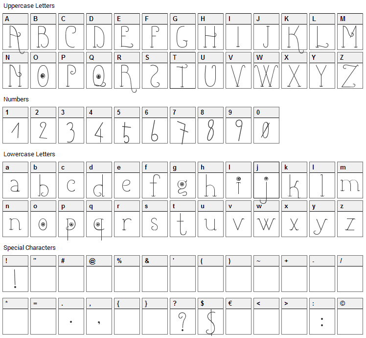 Shicoo Font Character Map