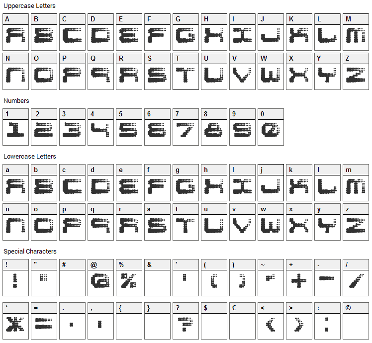 Shift Font Character Map