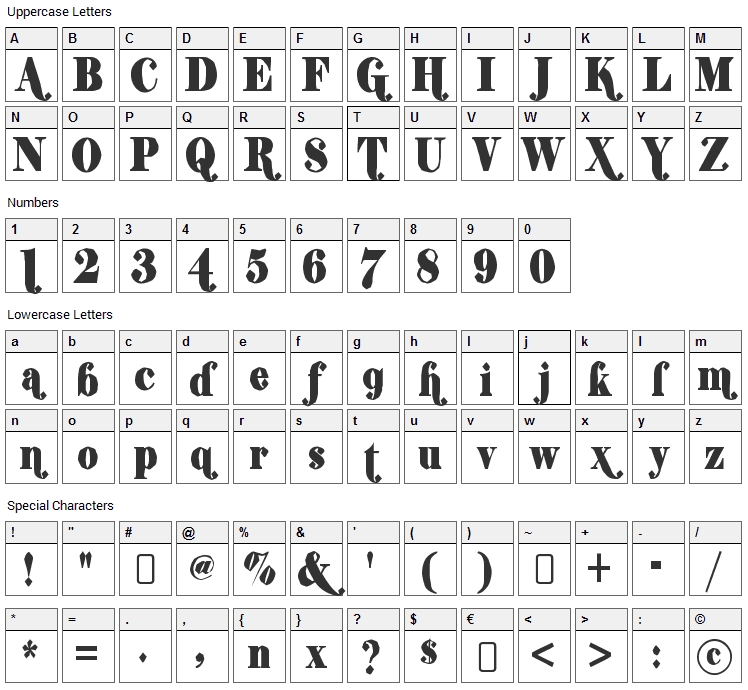 Shifty Chica 2 Font Character Map