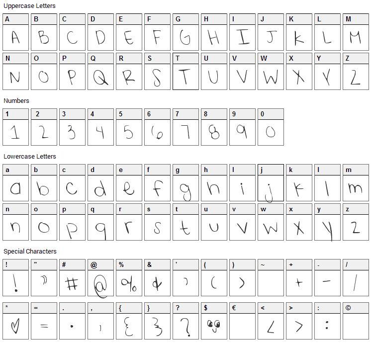 Shining Like Stars Font Character Map