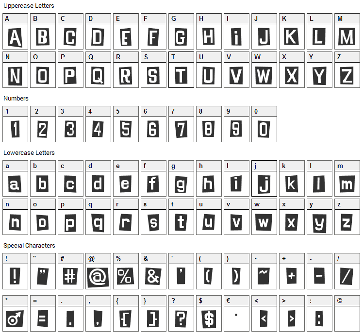 Shinji Blues Font Character Map