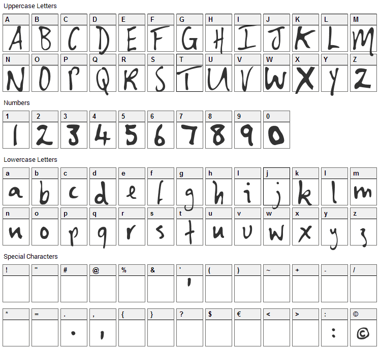 Shirley Font Character Map