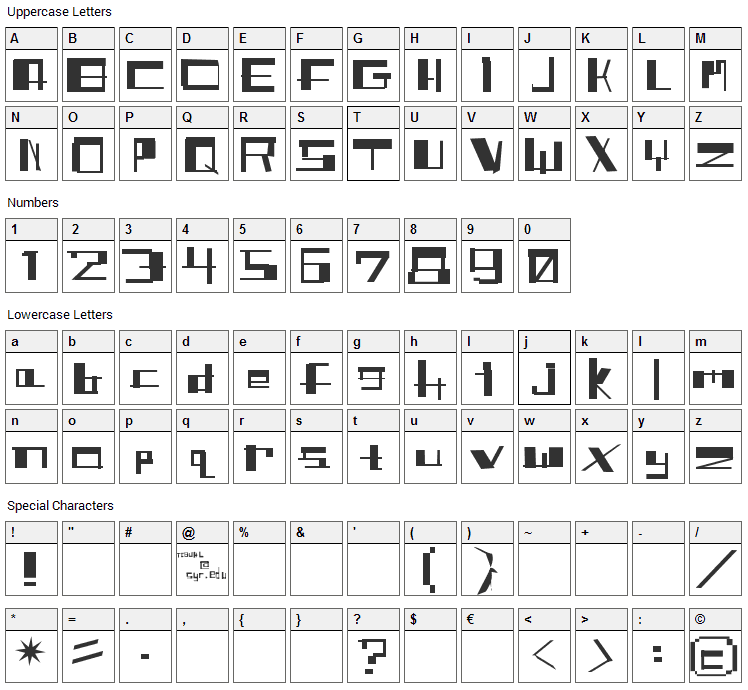 Shit Font Character Map