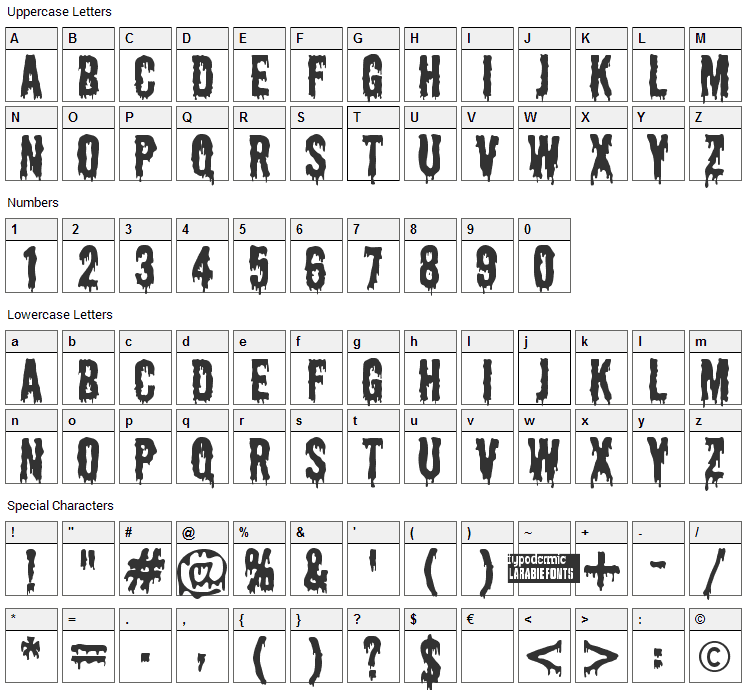Shlop Font Character Map