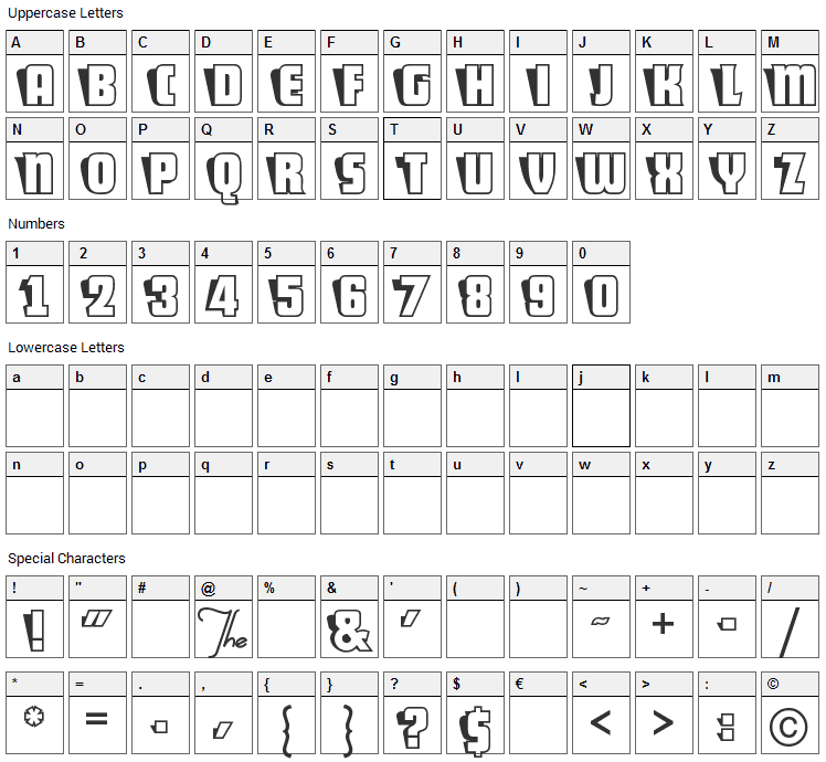 Sho-Card-Caps Font Character Map