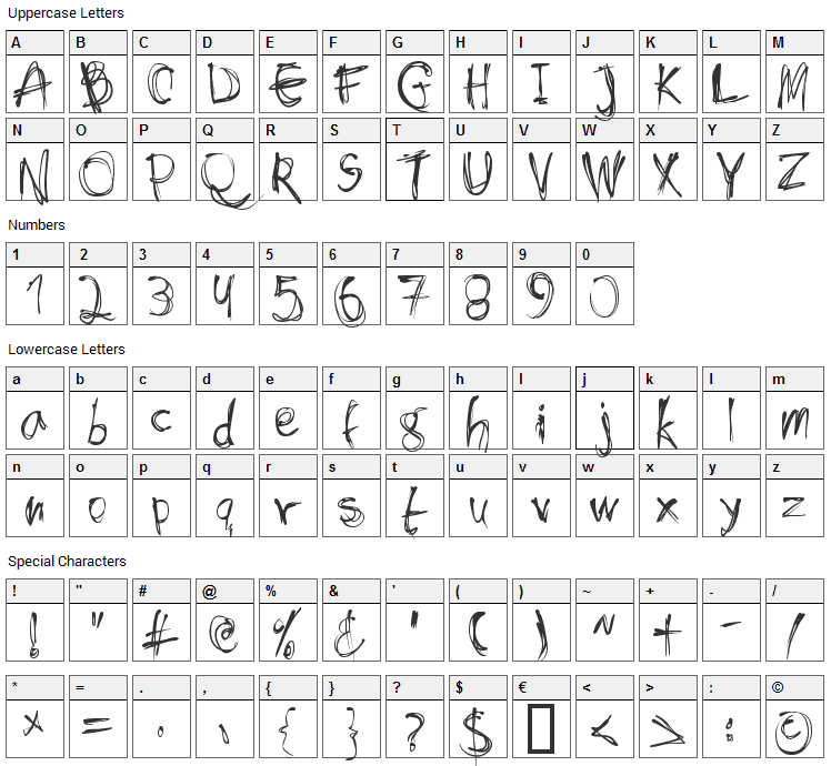 Shockheaded Font Character Map