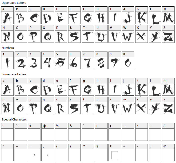 Shoguns Clan Font Character Map