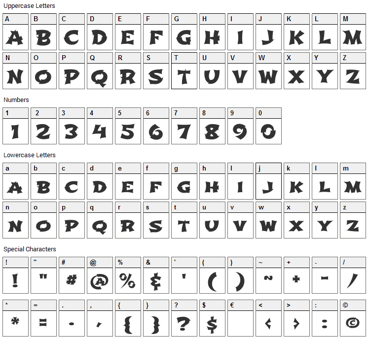 Shojumaru Font Character Map