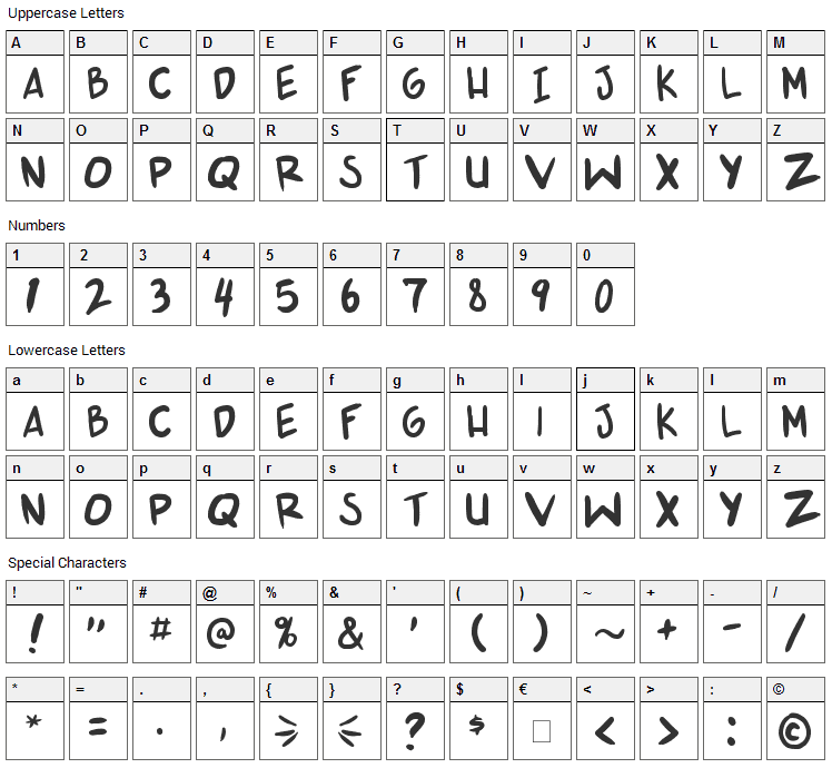 Shonen Punk v2 Font Character Map