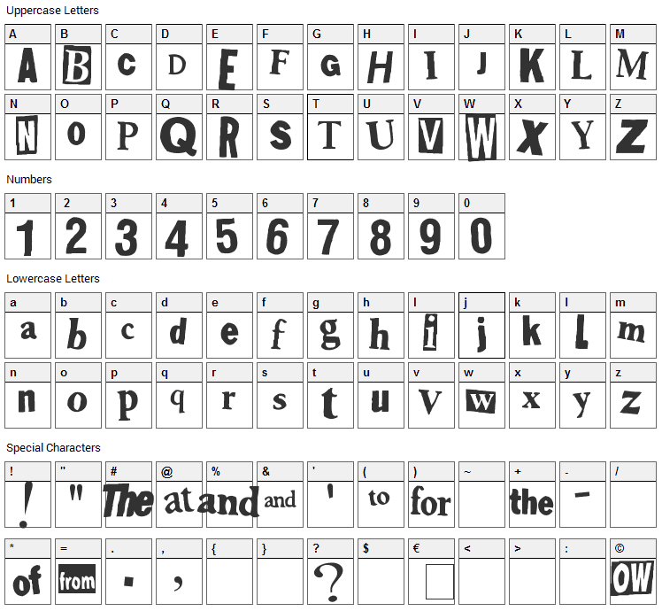 Shoplifter Font Character Map