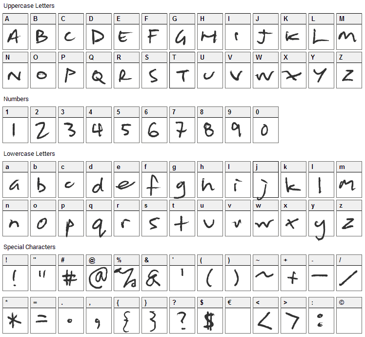 Shopping List Font Character Map