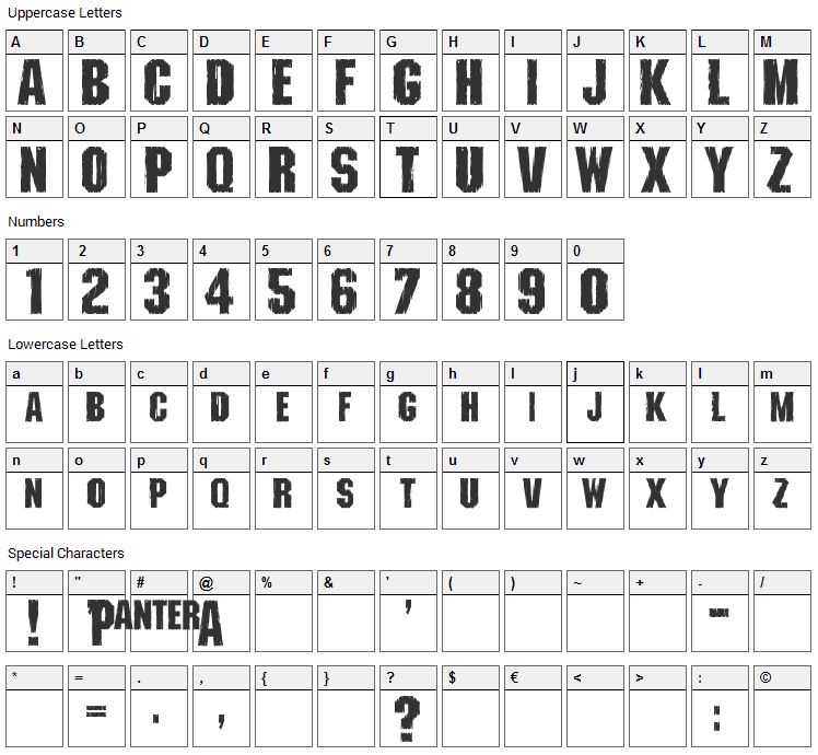 Shredded Font Character Map