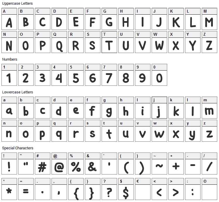 Si Kancil Font Character Map