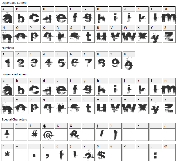 Sidewalk Font Character Map