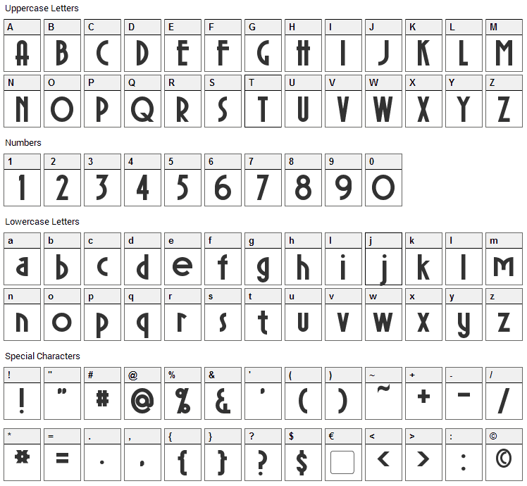 Sierra Madre Font Character Map